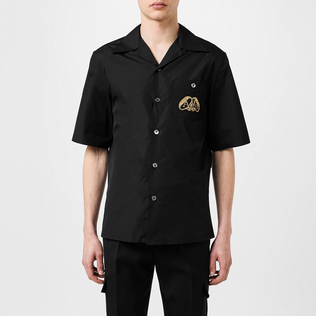 Alexander McQueen Seal Logo Bowling Shirt - Black/Gold